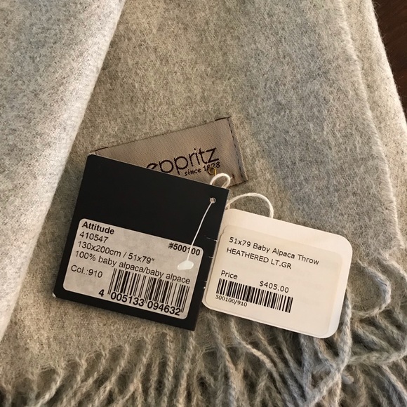 Zoeppritz Light grey 51X79 Baby Alpaca throw NWT - Picture 3 of 4
